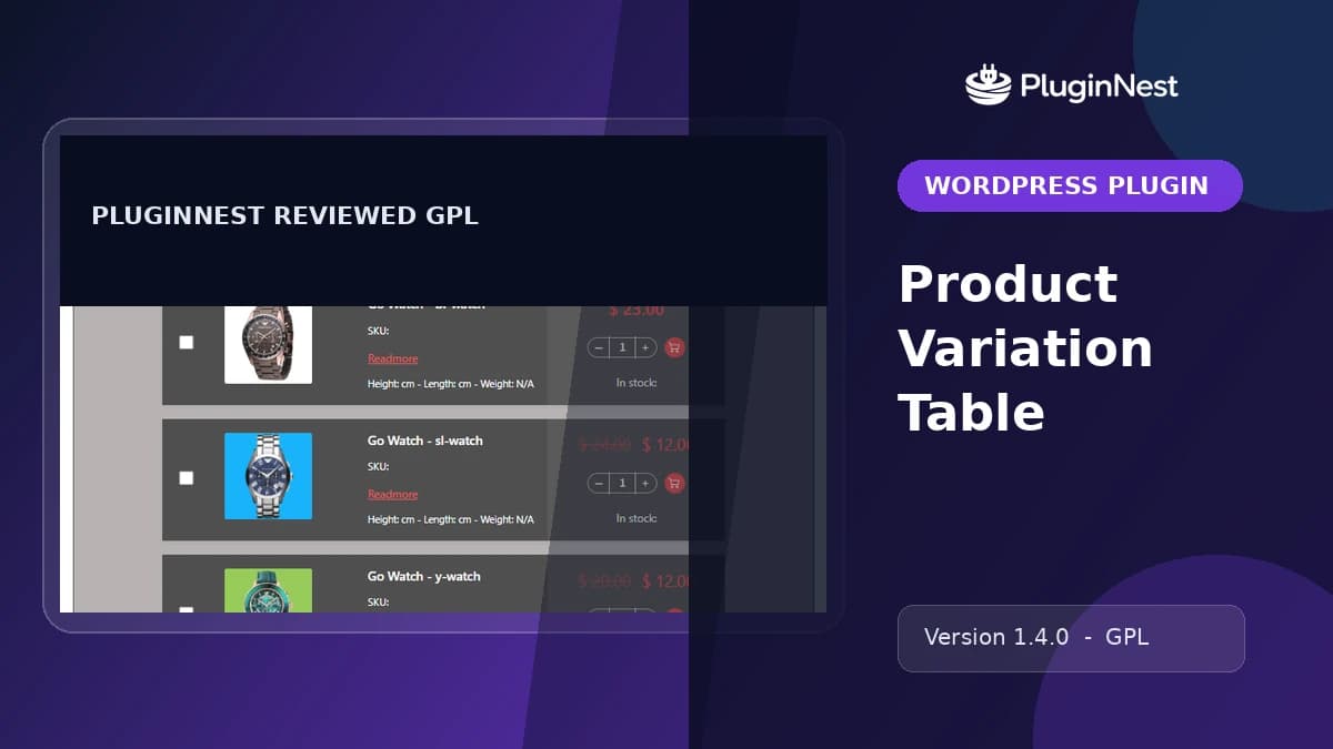 Product Variation Table product cover